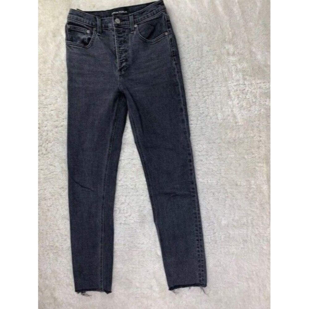 Denim Forum Size 26 Womens Jeans Black Yoko High Rise Slim Raw Hem Button Fly